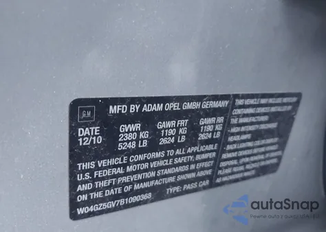 2011 Buick Regal Cxl Turbo Russelsheim z USA, uszkodzony, nr VIN W04GZ5GV7B1090368